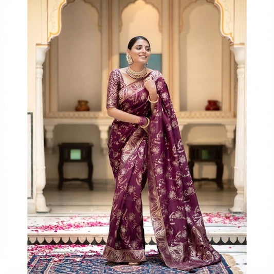 Wine Silk Printed Saree